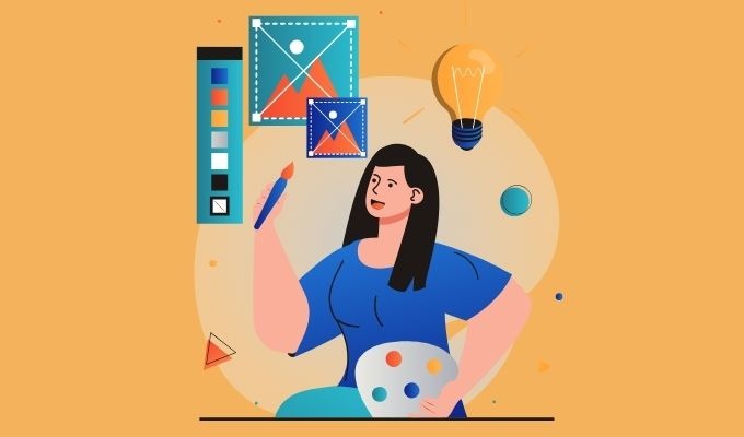 graphic of woman who is a designer using paint