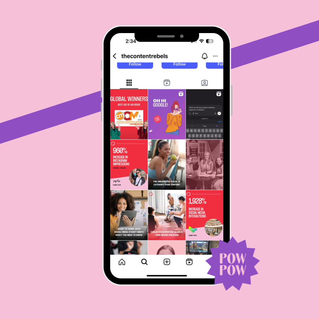 Phone with Instagram grid view open